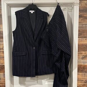 Liz Claiborne Dark Pinstripe Suit Vest and Blazer